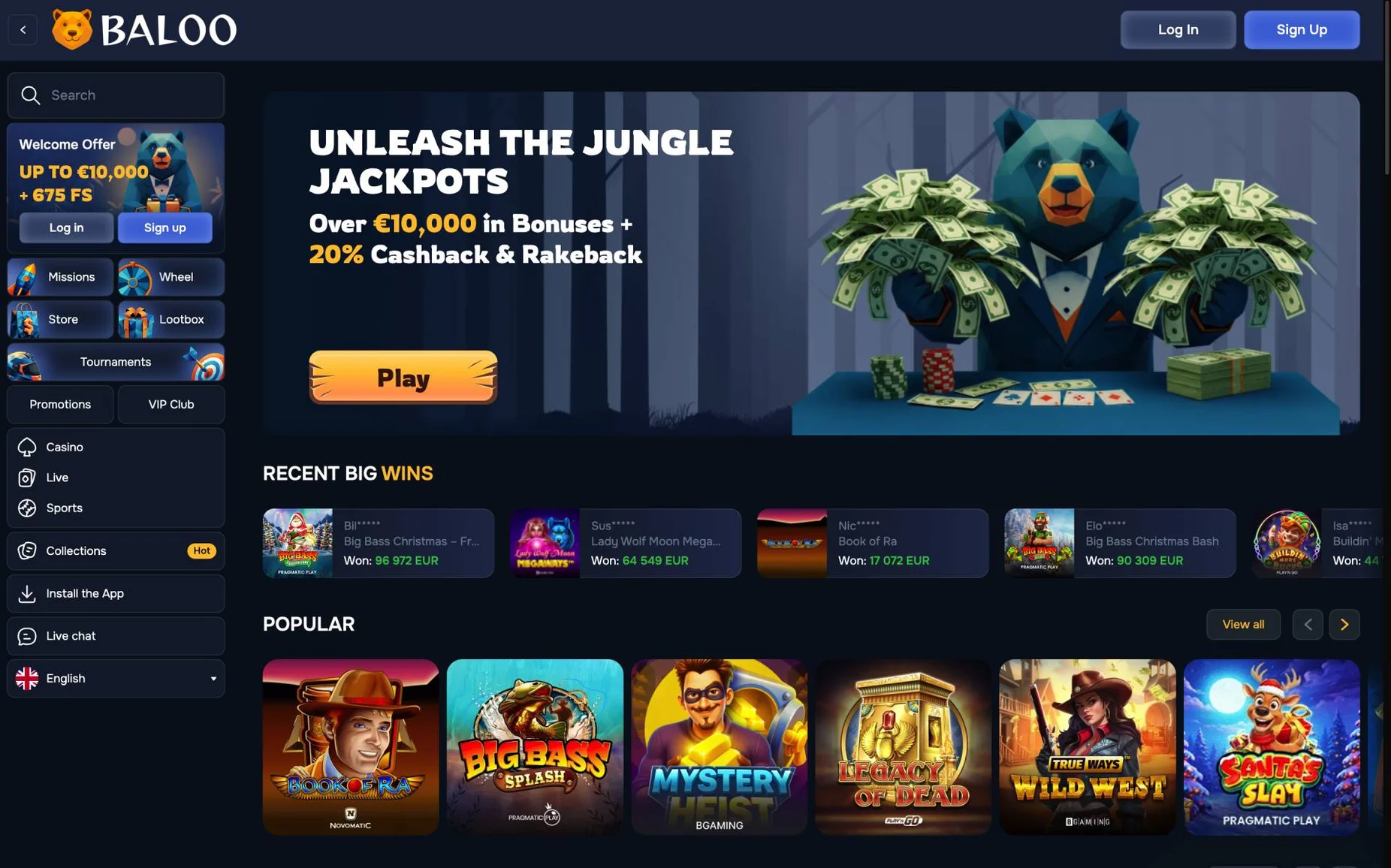 Baloobet αρκούδα με σμόκιν και χαρτονομίσματα promotional εικόνα