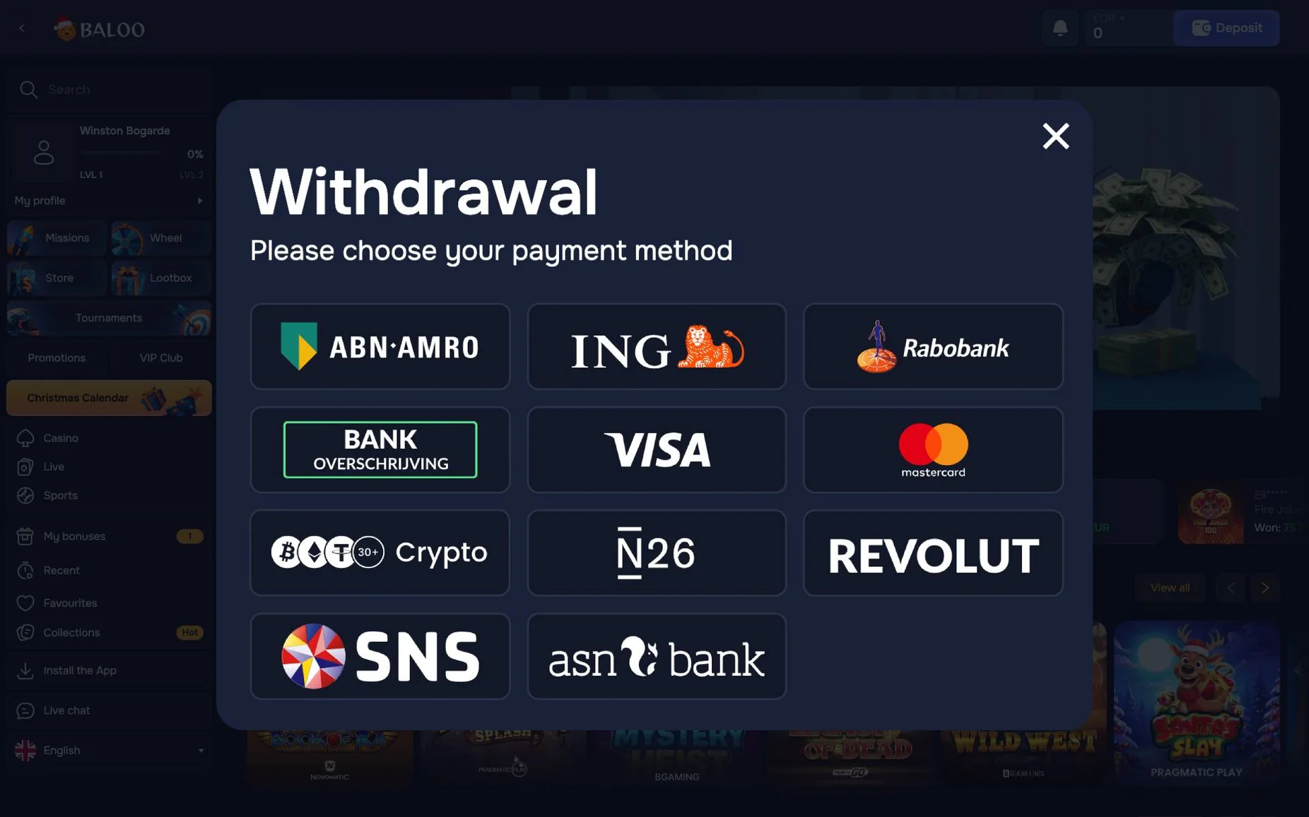 Μέθοδοι ανάληψης χρημάτων Baloobet - κάρτες, e-wallets, τραπεζικό έμβασμα, κρυπτονομίσματα